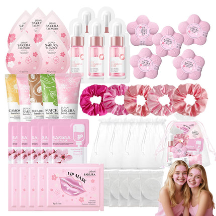 45pcs Sleepover Party Supplies for Girls,5 Set Spa Party Favors Include Facial Masks Skincare,Cleanser,Serum, Hand Cream,Lip Mask,Foot Bath