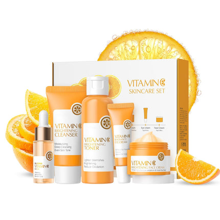 Vitamin C Skincare Gift Set, Face Skin Care Sets & Kits, Facial Kit with Cleanser, Toner, Serum, Eye Cream & Face Cream, Beauty Gifts for Teenage
