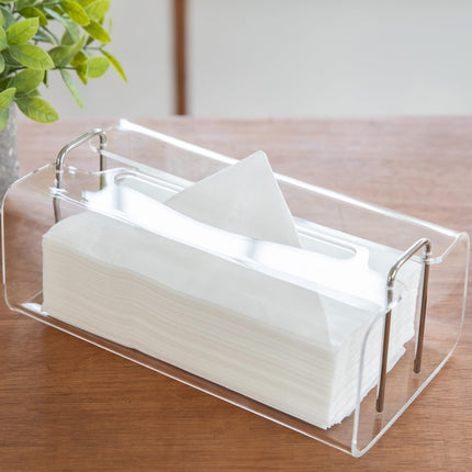Acrylic Tissue Box Holder Rectangle? with Curved Design - Decorative Modern Crystal Clear Tissue Box Cover with Silver Metal Accents for Home/Office