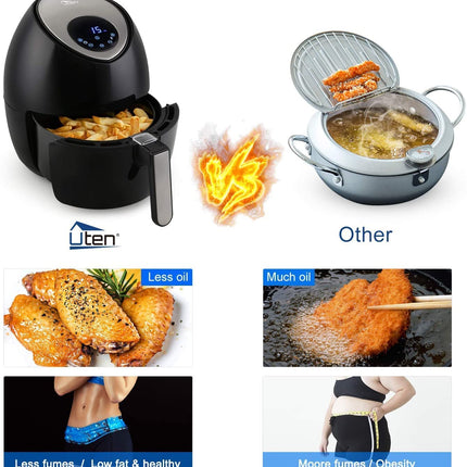 Air Fryer, Uten Air Fryers Oven, 4.5L Oil Free Fryer with Detachable Basket, Timer and Fully Adjustable Temperature Control for Healthy Oil Free & Low