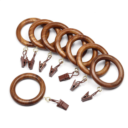 Mars Exports - 24 Pieces Curtain Rings with Clips Wooden for 1 inch to1.5 inch Rod, Window Shower Curtain Hooks, Wood Curtain Rod Rings with Clips,