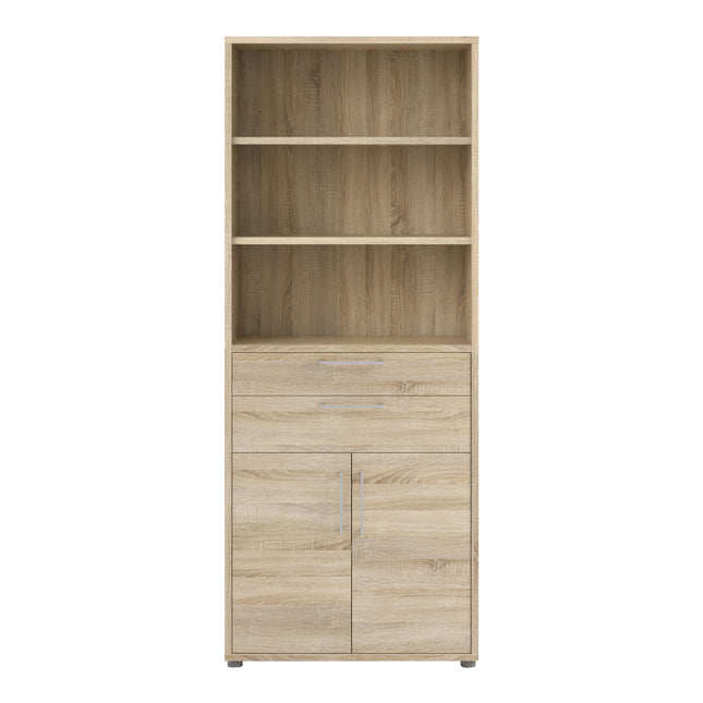 Prima Bookcase 3 Shelves with 2 Drawers and 2 Doors in Oak