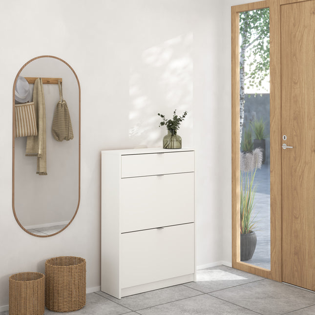 Shoes Shoe Cabinet 2 Flip Down Doors + 1 Drawer in White