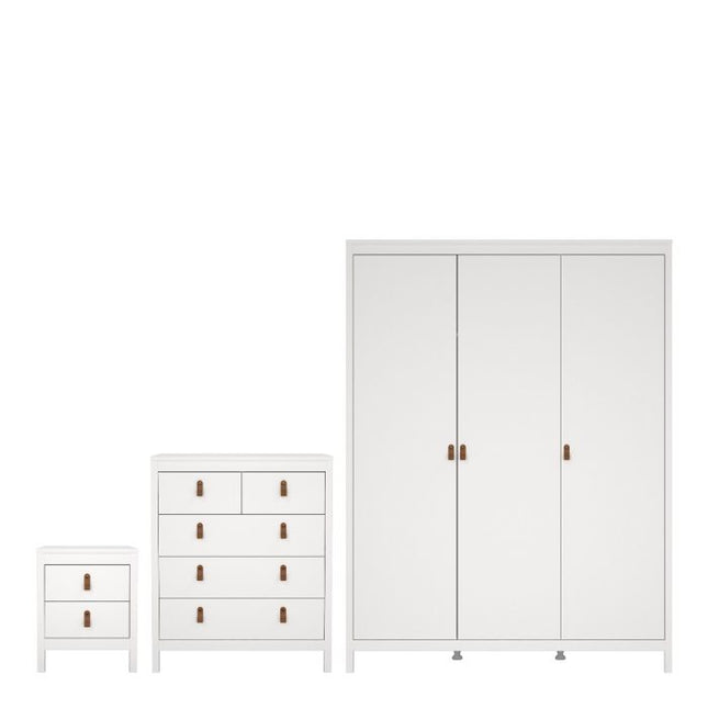 Barcelona Package - Bedside Table 2 drawers + Chest 3+2 drawer + Wardrobe with 3 doors in White