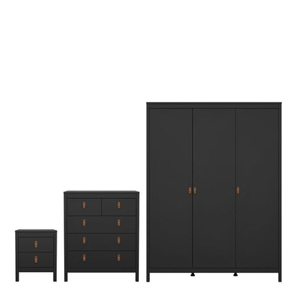 Barcelona Package - Bedside Table 2 drawers + Chest 3+2 drawer + Wardrobe with 3 doors in Matt Black