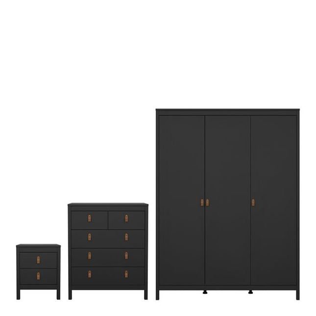 Barcelona Package - Bedside Table 2 drawers + Chest 3+2 drawer + Wardrobe with 3 doors in Matt Black