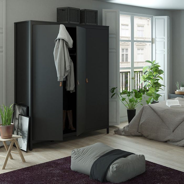 Barcelona Package - Bedside Table 2 drawers + Chest 3+2 drawer + Wardrobe with 3 doors in Matt Black