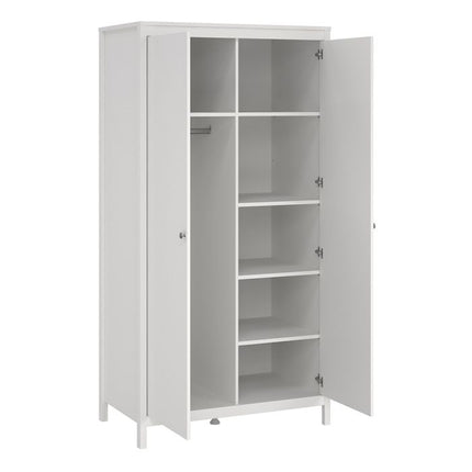 Madrid Package - Bedside Table 2 Drawers + Chest 5 Drawers + Wardrobe with 2 Doors in White