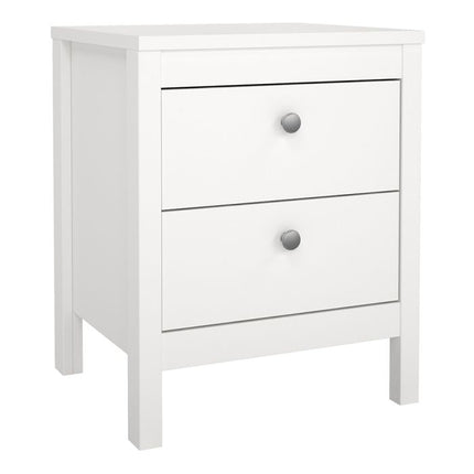 Madrid Package - Bedside Table 2 Drawers + Chest 5 Drawers + Wardrobe with 2 Doors in White