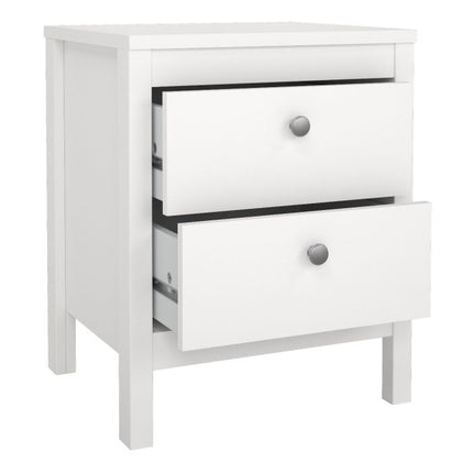 Madrid Package - Bedside Table 2 Drawers + Chest 5 Drawers + Wardrobe with 2 Doors in White