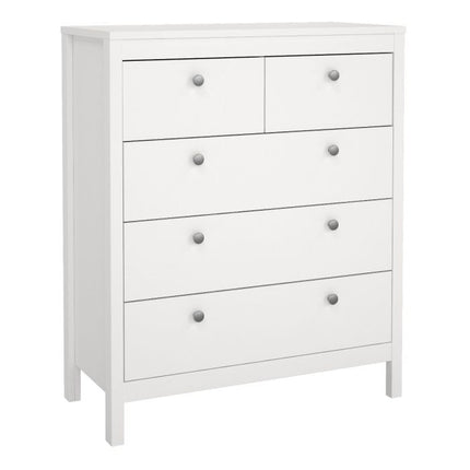 Madrid Package - Bedside Table 2 Drawers + Chest 5 Drawers + Wardrobe with 2 Doors in White