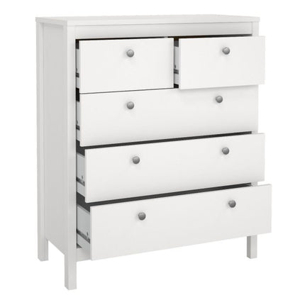 Madrid Package - Bedside Table 2 Drawers + Chest 5 Drawers + Wardrobe with 2 Doors in White