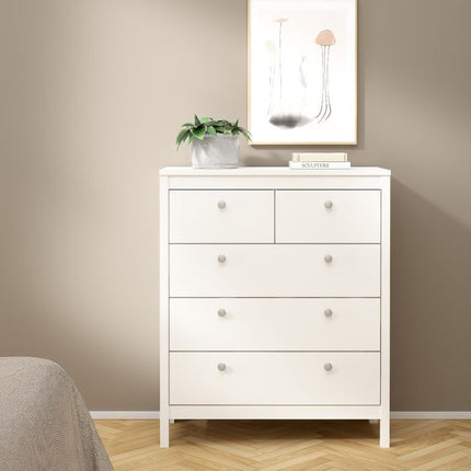 Madrid Package - Bedside Table 2 Drawers + Chest 5 Drawers + Wardrobe with 2 Doors in White
