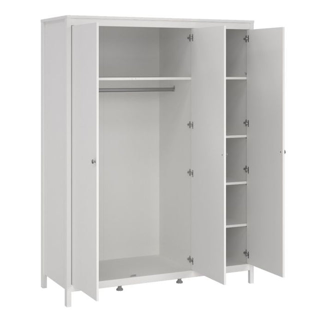 Madrid Package - Bedside Table 2 Drawers + Chest 5 Drawers + Wardrobe with 3 Doors in White