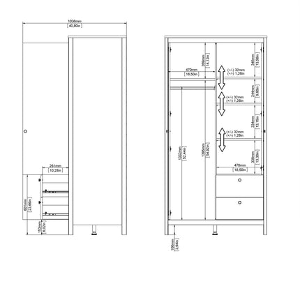 Madrid Wardrobe with 1 Door 1 Mirror Door 2 Drawers White