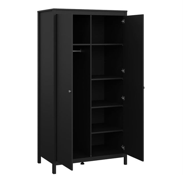 Madrid Package - Bedside Table 2 Drawers + Chest 3+2 Drawers + Wardrobe with 2 Doors in Matt Black