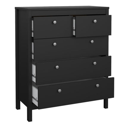 Madrid Package - Bedside Table 2 Drawers + Chest 3+2 Drawers + Wardrobe with 2 Doors in Matt Black