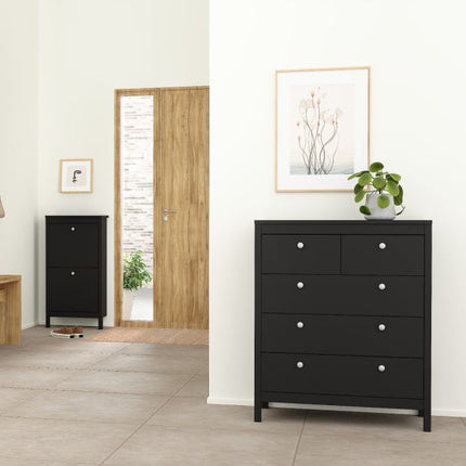 Madrid Package - Bedside Table 2 Drawers + Chest 3+2 Drawers + Wardrobe with 2 Doors in Matt Black