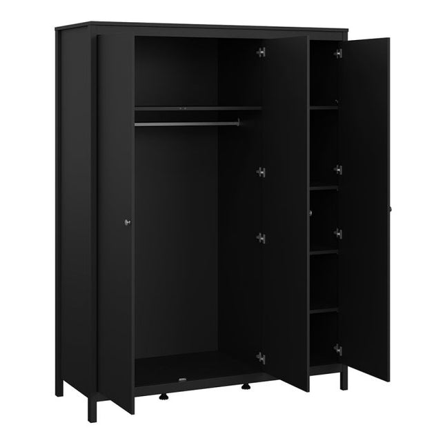 Madrid Package - Bedside Table 2 Drawers + Chest 5 Drawers + Wardrobe with 3 Doors in Matt Black