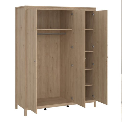 Madrid Package - Bedside Table 2 Drawers + Chest 5 Drawers + 3 Door Wardrobe in Jackson Hickory Oak