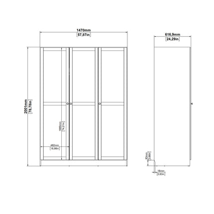 Brande Wardrobe with 3 frame doors in Jackson Hickory