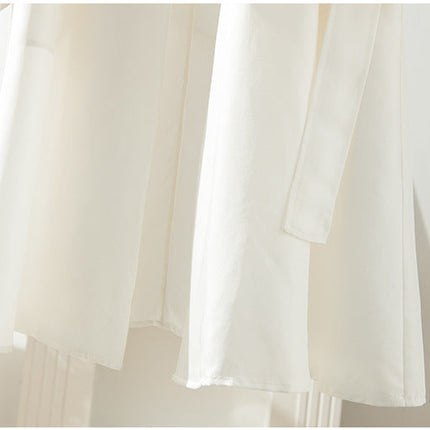 Women's Over-the-Knee Mid-Length Trench Coat with Silk Waist Belt - Elegant Winter Coat