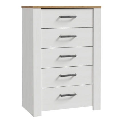 Bohol 5 Drawer Narrow Chest in Riviera Oak/White