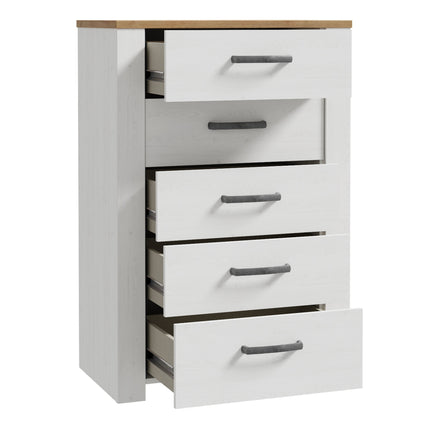 Bohol 5 Drawer Narrow Chest in Riviera Oak/White