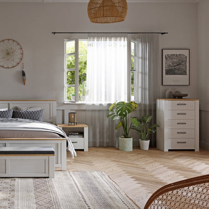 Bohol 5 Drawer Narrow Chest in Riviera Oak/White