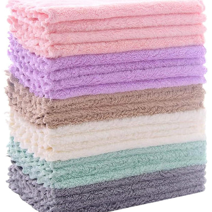 24 Pack Kitchen Dishcloths - Does Not Shed Fluff - Reusable Dish Towels, Dish cloths, Super Absorbent Coral Fleece Cleaning Cloths, Nonstick Oil