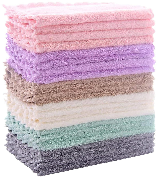 24 Pack Kitchen Dishcloths - Does Not Shed Fluff - Reusable Dish Towels, Dish cloths, Super Absorbent Coral Fleece Cleaning Cloths, Nonstick Oil