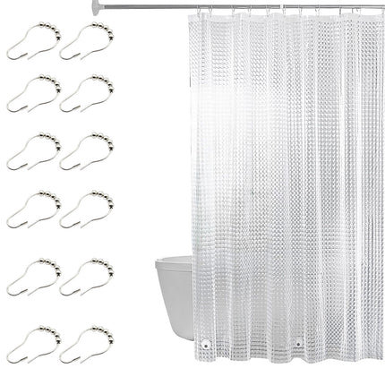 AUSYIWI 1 Piece Anti-Mould Shower Curtain 180 x 180 cm, PEVA Shower Curtain with Rings, 3D Waterproof Curtain + 12 Rings, Easy to Clean, Dormitories,