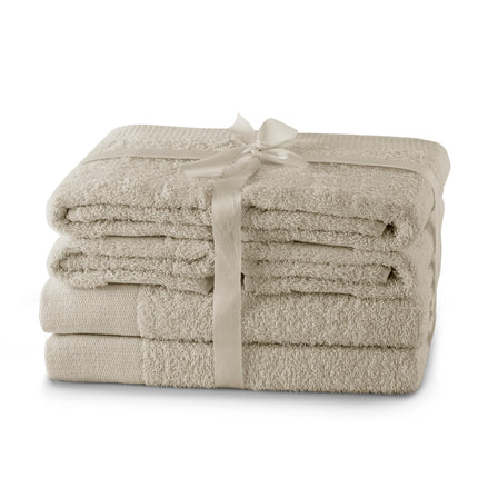 AmeliaHome Set 6pcs 4 Towels 50x100 cm and 2 Bath Towels 70x140 cm 100% Cotton Absorbent Beige Cappuccino Amari