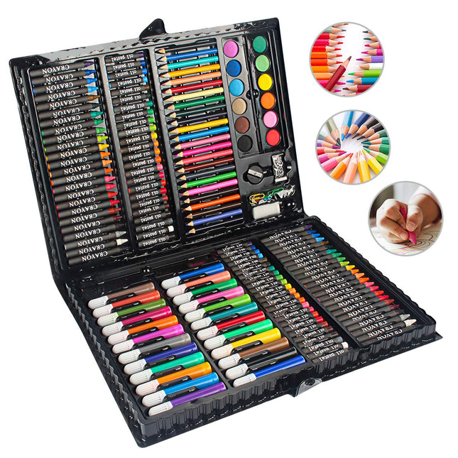 MIAOKE 168 Piece Art Set, Drawing Box for Children - Colored Pencils, Crayons, Oil Pastels, Watercolor Cake, Eraser, Pencil Sharpener, HB