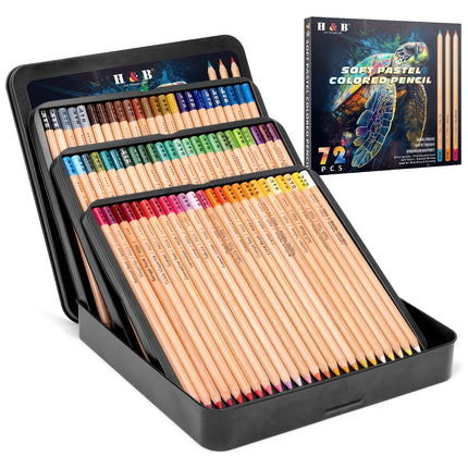H & B Pastel Colouring Pencils, 72-Count in Tin - Professional Artist Pencils for Adults & Kids,Vibrant for Sketching,Blending, Colouring Books, Wet