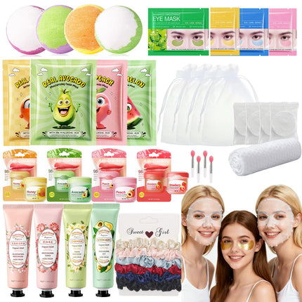 34PCS Sleepover Party Supplies for Girls, Pamper Skincare Gift for Spa Days & Birthday, 4 Set Spa Party Favors Kit Include Facial Masks Eye Mask Hand