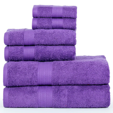 Ample Decor 100% Cotton Luxury, Soft & Absorbent 6 Piece Towels Set, 2 Bath Towels, 2 Hand Towels, 2 Wash Cloths for Bathroom - Purple