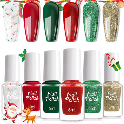 Christmas Nail Polish Set - Christmas Nail Varnish Quick Dry - Colorful White Red Green Gold Nail Polish Glitter - Nail Varnish Sets for Women Nail