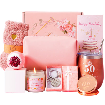 50th Birthday Gifts For Women, Happy 50yr Bdy Birth-day Hamper Basket For Her, Turning 50 Year Old Female Birthday Gifts,Pamper Box For Ladies,