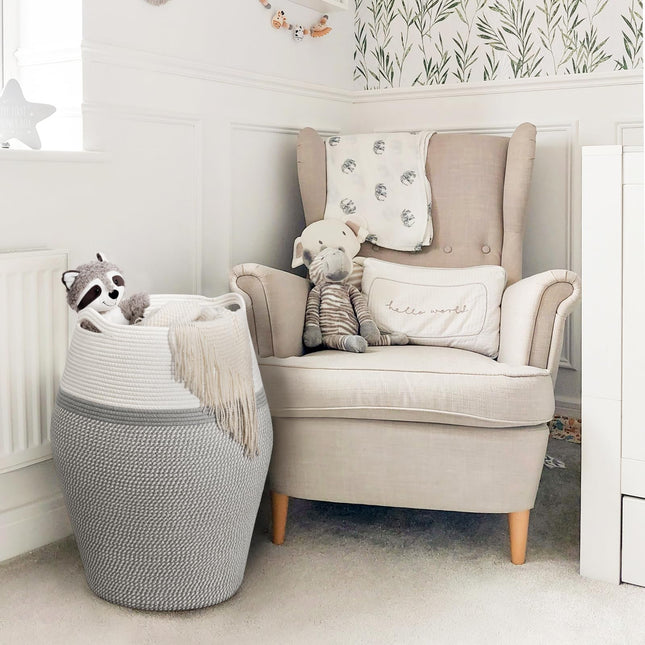 Laundry Basket Laundry Hamper Dirty Clothes Basket Wicker Cotton Rope Hamper Tall Woven Blanket Baskets with Handle Modern Curve Bucket Bedroom Living