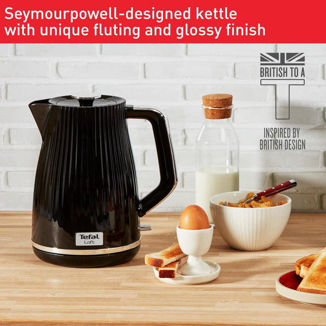 Tefal Loft Electric Kettle KO250840 with 1.7L Capacity, 3000W Fast Boil, Quiet, Washable Anti-Scale Filter, Cordless, 360 Rotational Base, Auto