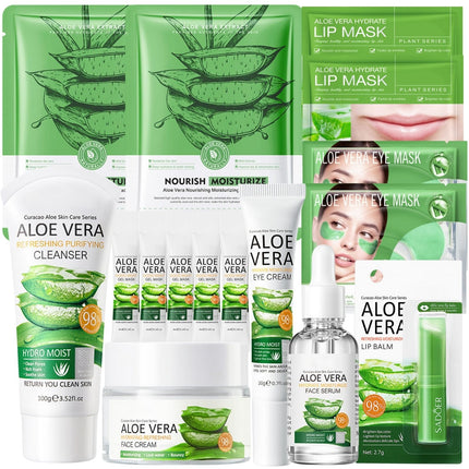 16PCS Natural Aloe Vera Skincare Gift Set - Pamper Gifts for Women - 98% Aloe Vera Skincare Set - Luxury Teenage Girl Gifts - Korean Skincare Best