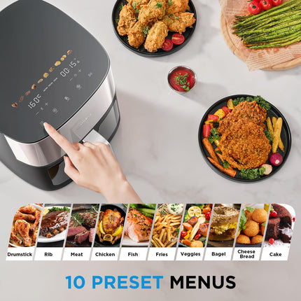 Mdiea 6L Air Fryer with Upper and Lower Double Tube Heating, LED Display