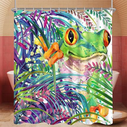 Lerores Shower Curtain, 240 x 200 cm, Painted Frog Design, Weighted Hem, Anti-Mould, Water-Repellent, Washable Polyester Bath Curtains with 16 Eyelets
