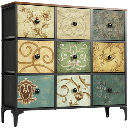 LYNCOHOME Bedroom Chest of Drawers, 9 Drawer Wooden Top Bedroom Furniture for Closet, Living Room, Entryway, Nursery