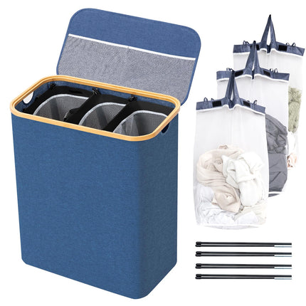 BRIAN & DANY Laundry Basket with Lid, Large Laundry Hamper 3 Compartments with Handles, Collapsible Washing Basket with 3 Removable Bags, Washing Bin