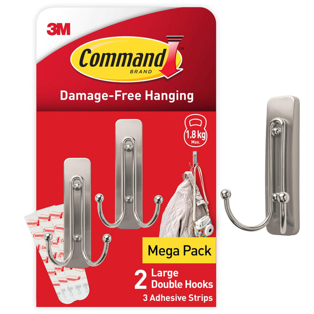 Command Decorative Hook, Indoor use - 2 Metal Hooks and 3 Adhesive Strips - Hang Jackets, Purses, Handbags, Backpacks, Hats, Scarves, Dog Leads -