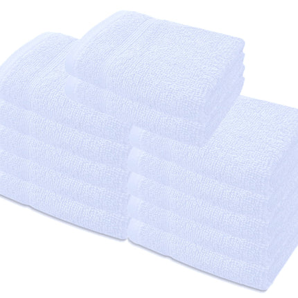 A & B TRADERS Premium Cotton Face Cloths Flannels Washcloth 12-Pack 500 GSM Ring Spun Soft Absorbent 30 x 30cm Towels (White)