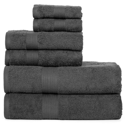 Ample Decor 100% Cotton Luxury, Soft & Absorbent 6 Piece Towels Set, 2 Bath Towels, 2 Hand Towels, 2 Wash Cloths for Bathroom - Grey