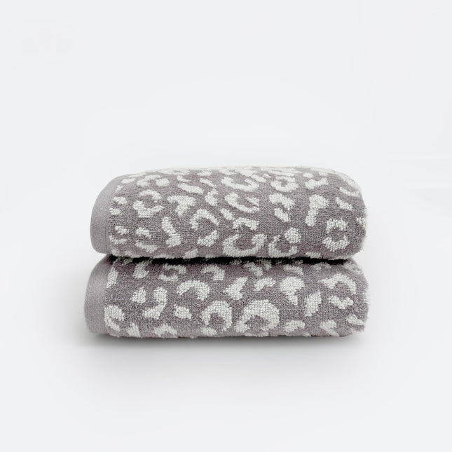 Allure Bath Fashions Luxury Zero Twist Pack of 2 Leopard Print Hand Towels 50 x 85cm in Grey/White ? 100% Cotton, Super Soft, Absorbent & Quick Dry,